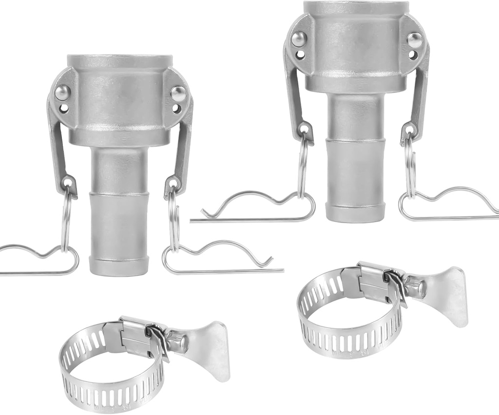 1"（2pcs）Cam and Groove Hose Fitting（Type C）, Coupling x 1" Multi-serrated Hose Shank With Camlock coupling Gasket Inside, Couplings with Hose Clamp Female&Male Camlock Hose Shank