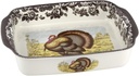 Spode Woodland 15x12" Rectangular Handled Dish - Traditional Turkey Design, British Flowers Border, Fine Porcelain Bakeware for Lasagne & Bakes, Dishwasher, Microwave, Freezer & Oven Safe