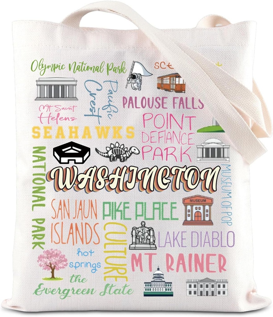 TGBJE Washington State Vacation Tote Bag Evergreen State Gift Washington Travel Souvenir Gift Washington DC Lover Handle Bag