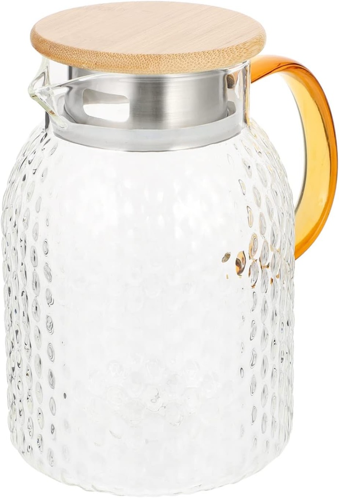 1pc - Glass Water Carafe Steel Lid Iced Tea Jug for Home Serving Pitcher for Cold Beverages and Convenient Design