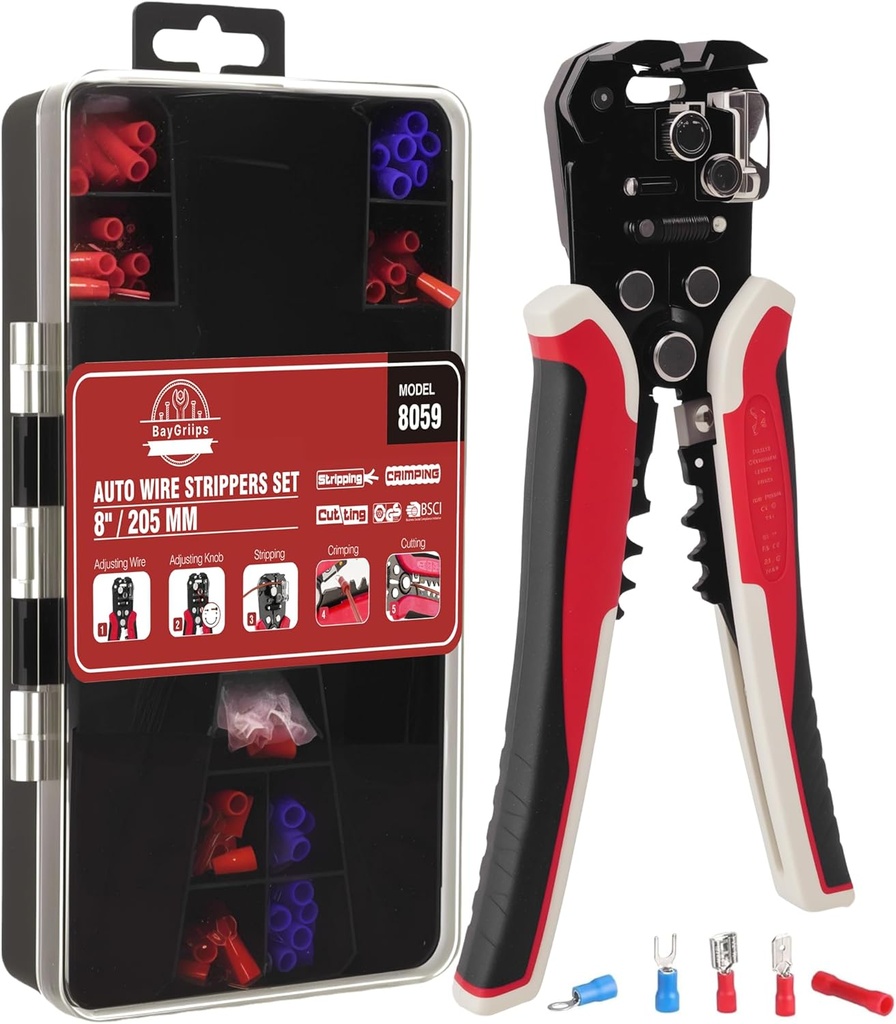 201PCS Wire Stripper Tool Kit,Self-Adjusting 8" Automatic Wire Stripping Tool for AWG 10-24, 3-in-1 Automatic Wire Stripper/Cutter/Crimper, Universal Wire strippers for Electrical Work