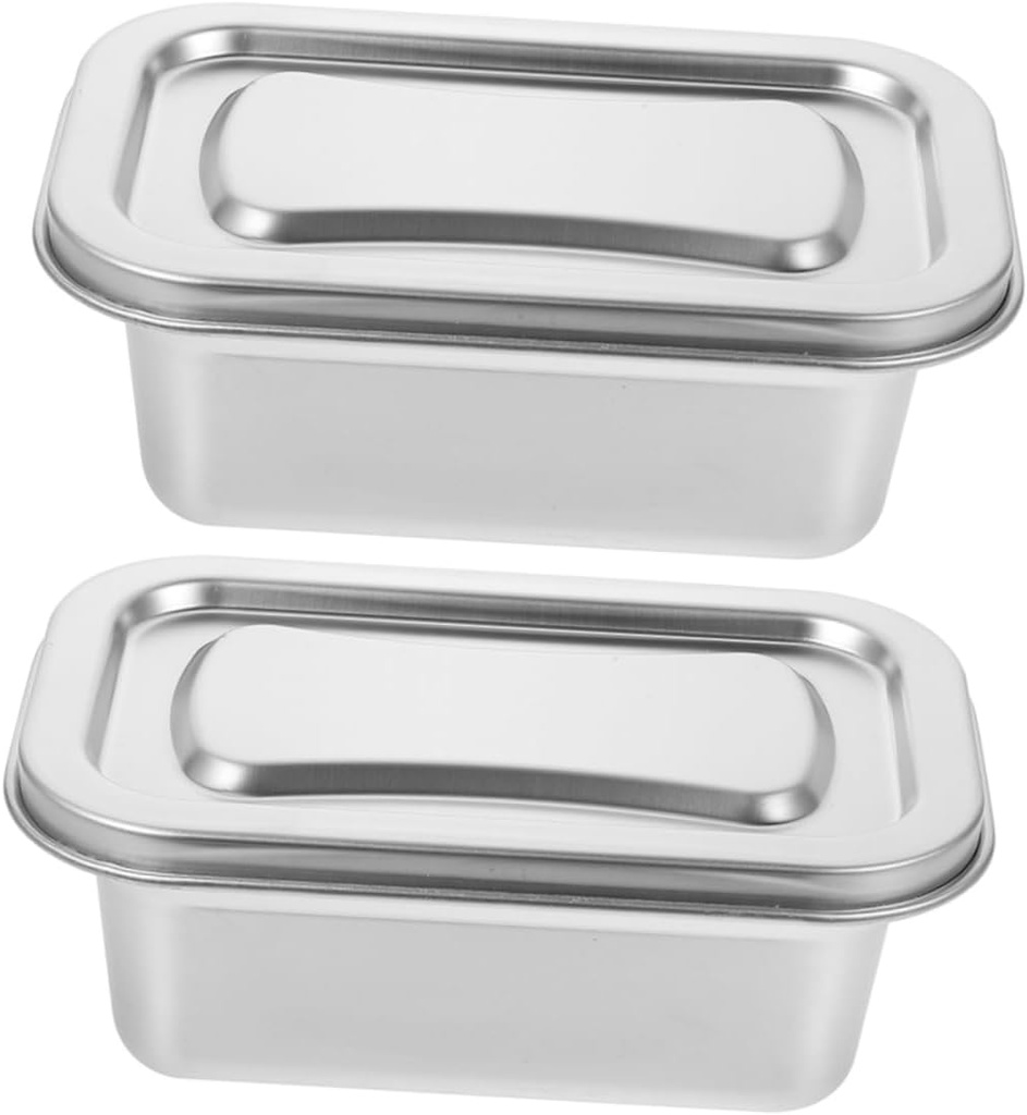 2pcs Stainless Steel Ice Cream Storage Box Airtight Food Containers with Lids Insulated Freezer Organizers for Homemade Ice Cream Capacity Kitchen Holders