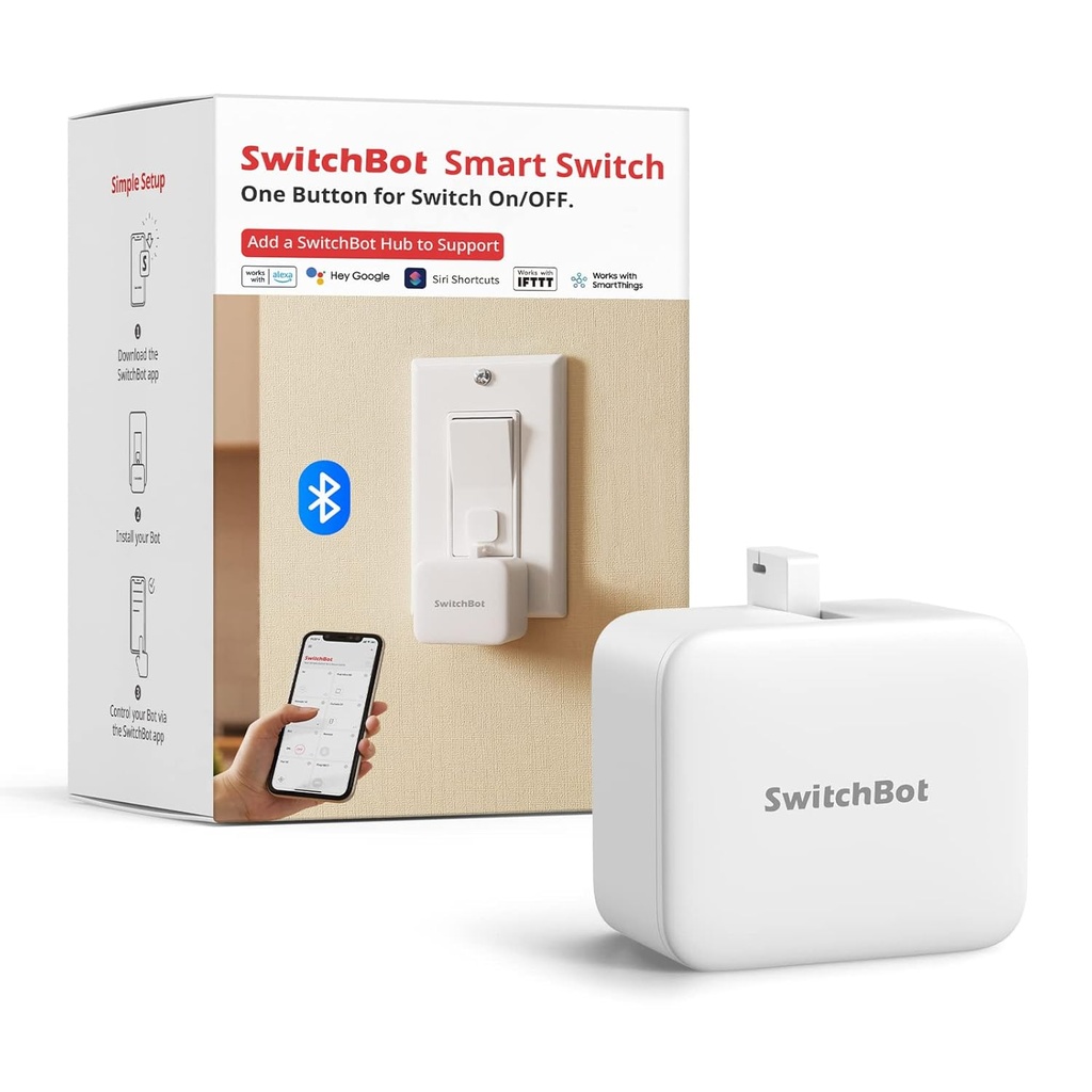 SwitchBot Smart Switch Button Pusher - Bluetooth Fingerbot for Rocker Switch/One-Way Button, Automatic Light Switch, Timer and APP Control, Works with Alexa When Paired with SwitchBot Hub (White)