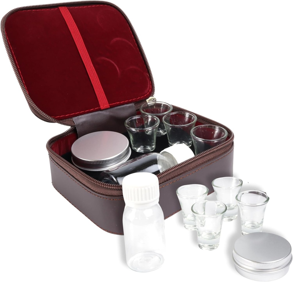 Portable Communion Set with 4 Glass Cups and Velvet-Lined Case, Convenient Travel Design for Religious Ceremonies
