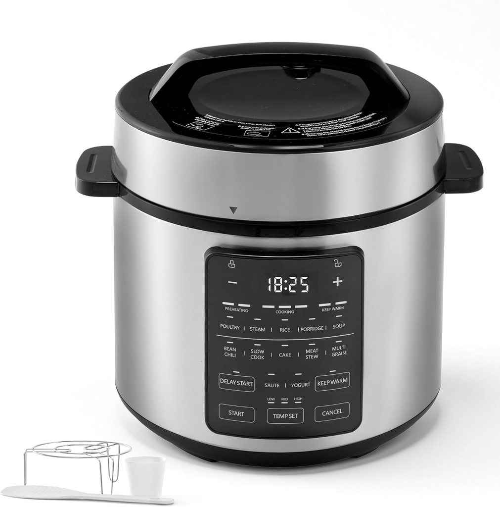 HealSmart 12-in-1 Multi Electric Pressure Cooker, Non-Stick 6QT Stainless Steel Pressure Cooker for Yogurt Maker, Slow Cooker, Cake, Multigrain, Dishwasher Safe