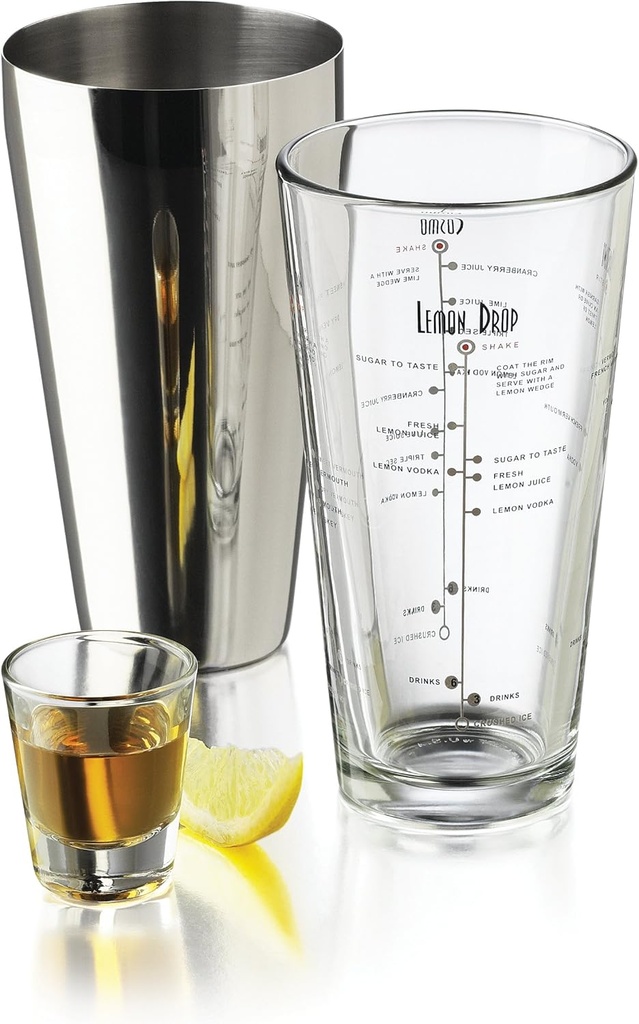 Libbey 3 Piece Bartender Set Bar Mixing Glass with Cocktail Recipes