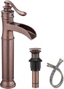 Antique Vessel Sink Faucet Waterfall Faucet for Bathroom Bowl Copper Open Spout Farmhouse Bath Tall Sturdy with Parts Pop Up Drain Stopper for Sink Vanity Single Hole Supply Line