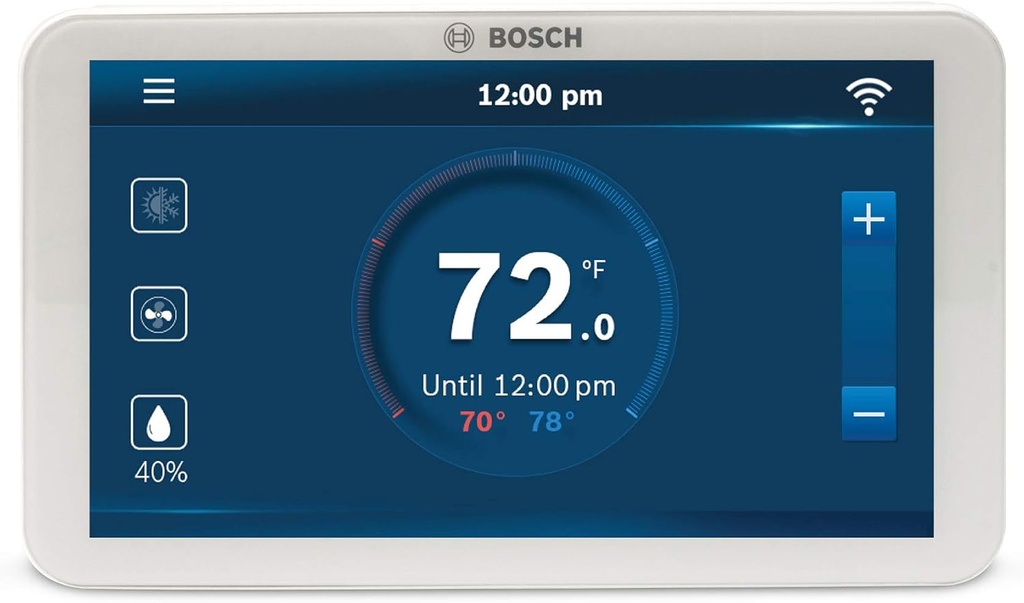 Bosch Large 5-Inch Full-Color Touch Screen Sleek Easy Setup Connected Control Smart Phone Wi-Fi Thermostat for 24V HVAC Systems with Bosch Connected Control App