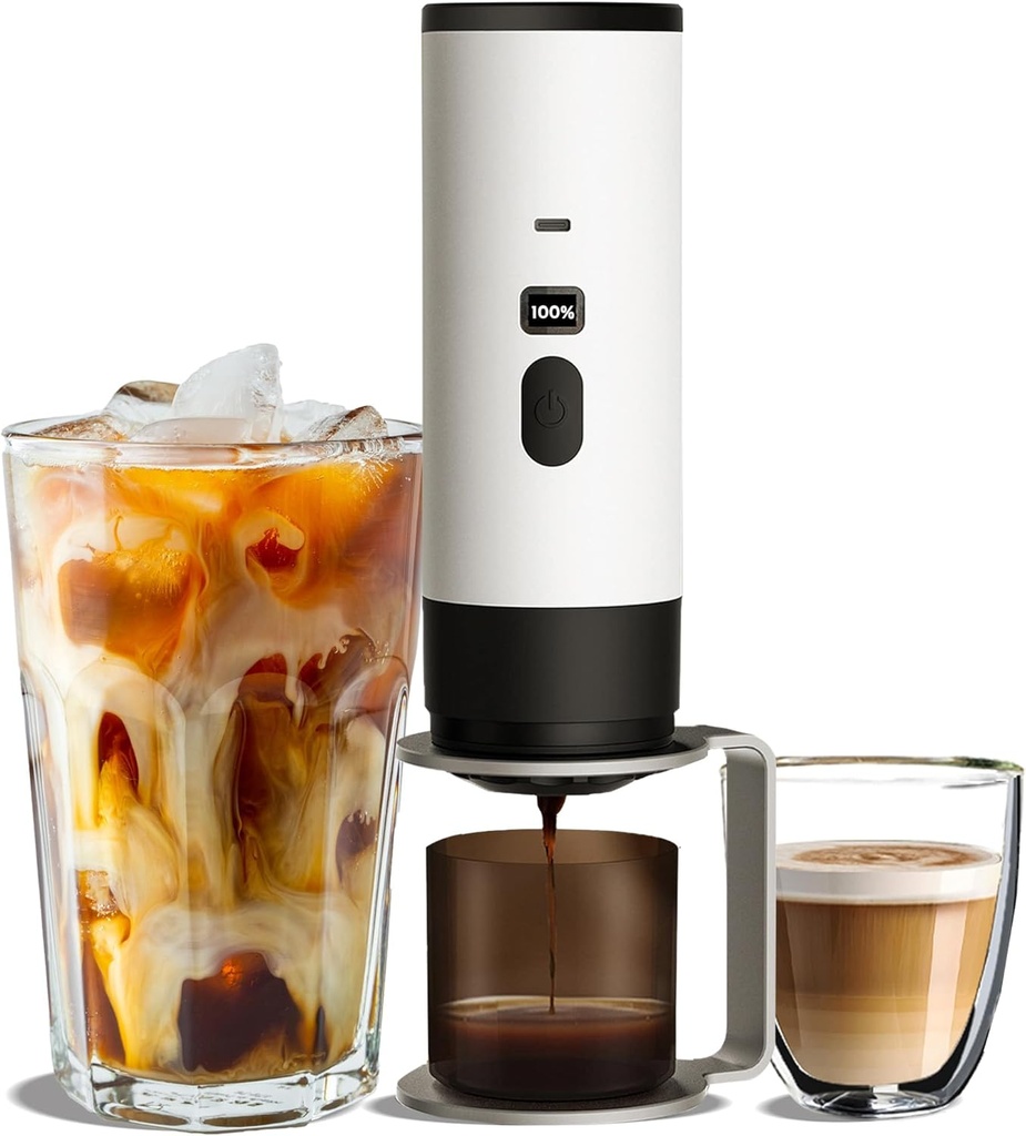 Portable Coffee Maker, 25Bar High Pressure & 80-Second Fast Brew, 8500mAh USB Rechargeable, Aluminum Stand, Compact Espresso Machine for Camping, Travel, Office, Gift for Coffee Lovers (WHITE)