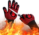 BBQ Fireproof Gloves, Grill Cut-Resistant 1472°F Heat Resistant Gloves, Non-Slip Silicone Oven Gloves, Kitchen Safe Cooking Gloves for Oven Mitts,Barbecue,Cooking, Frying,13.8 Inch-Red