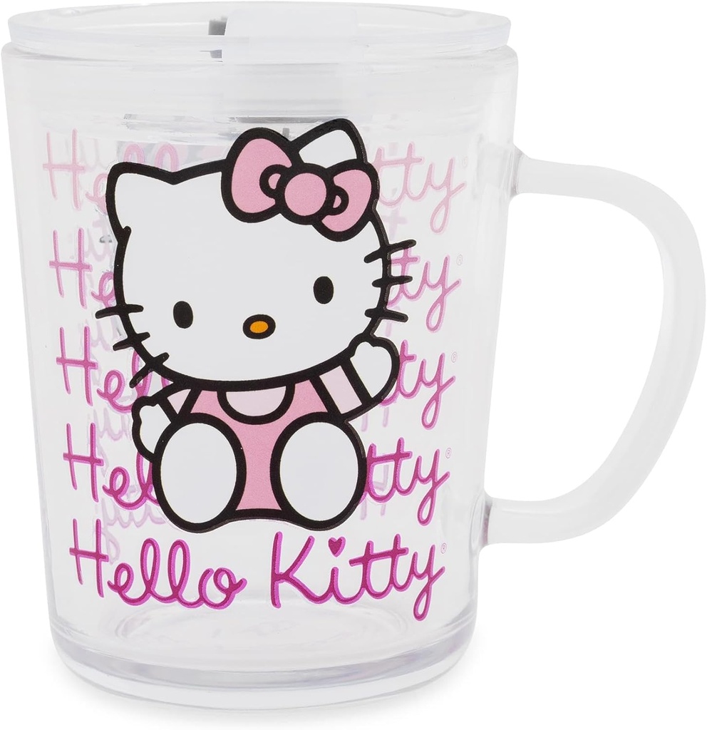 Hello Kitty Sanrio Pink Outfit Glass Mug With Lid | Large Coffee Cup For Tea, Beverages | Holds 14 Ounces