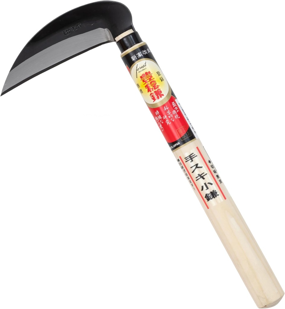 Hounen Miyawaki Japanese Weeding Sickle (Kama) – Curved Plain-Edge, Non-Twisted, Rust-Resistant Japanese Steel, Lightweight Wood Handle, Made in Japan