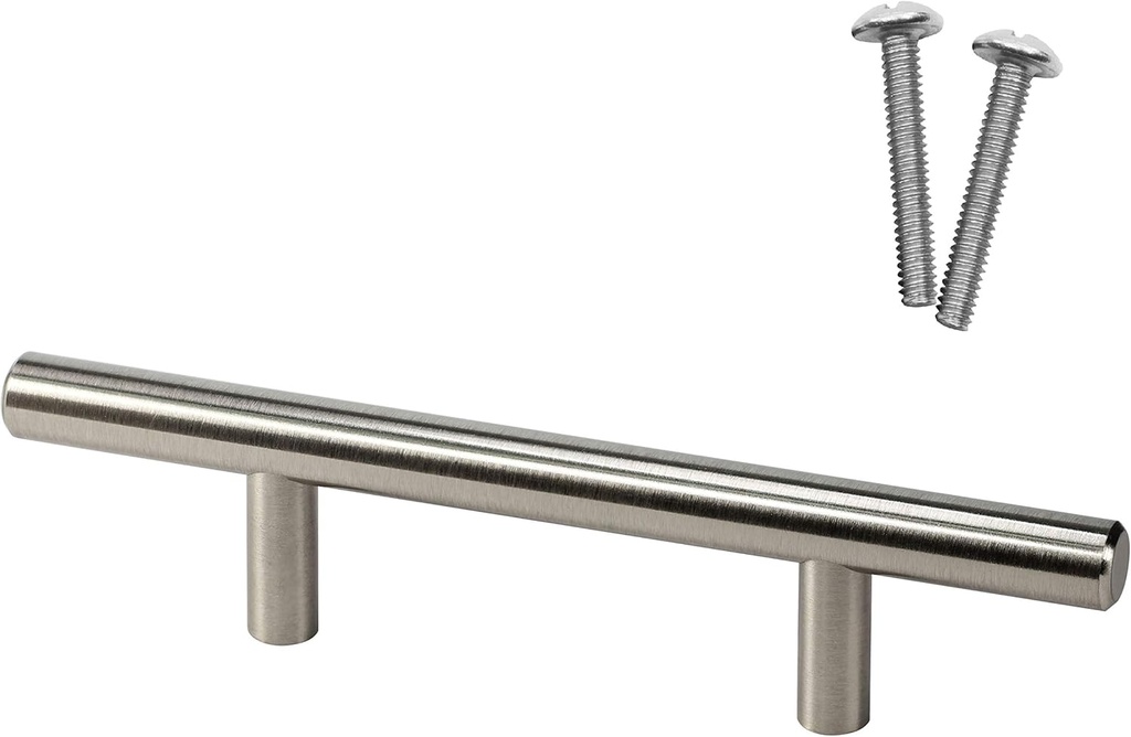 20 Pack Rok Hardware Solid Steel Brushed Nickel Euro Style Handle 3" (76.2mm) Hole Centers, 6" (152.4mm) Overall Length Bar Pull for Cupboard Drawer Kitchen Cabinet Door P9311876BN