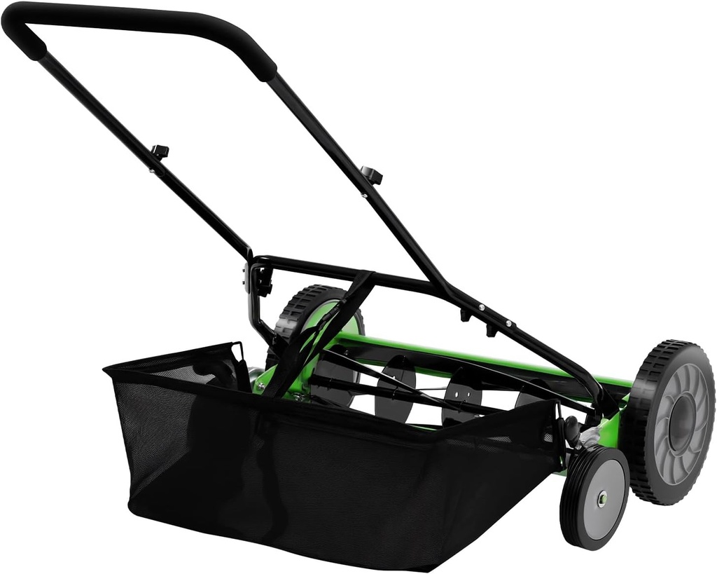 20in Manual Lawn Mower, 9 Gears 5 Blades Adjustable Height（1.33-2.51in） Reel Mower, Thickened Handle Non-Powered Lawn Mower with Grass Collection Bag,Leaf Sweeper for Lawn Push,500㎡Mowing Area (20")