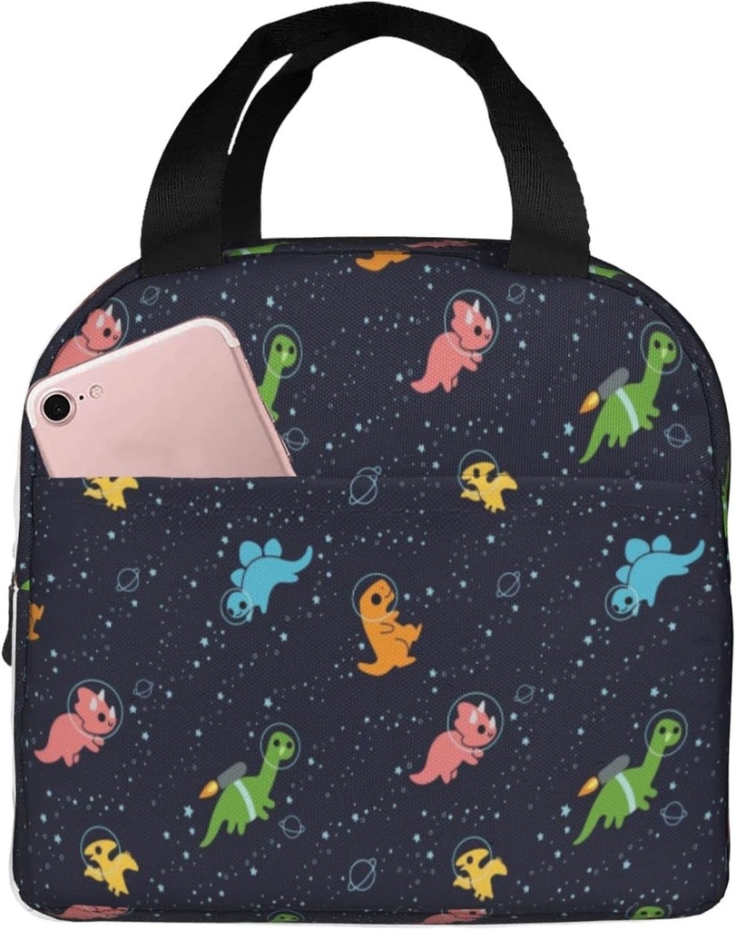Dinosaurs In Space Reusable Insulated Lunch Bag For Women Men Waterproof Tote Lunch Box Thermal Cooler Lunch Tote Bag For Work Office Travel Picnic