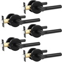 knobelite Privacy Door Handles Interior Keyless Door Lever,Left & Right Hand use Door Lock for Bath and Bed,Modern Black Stainless Steel Privacy Door Lock,5Pack