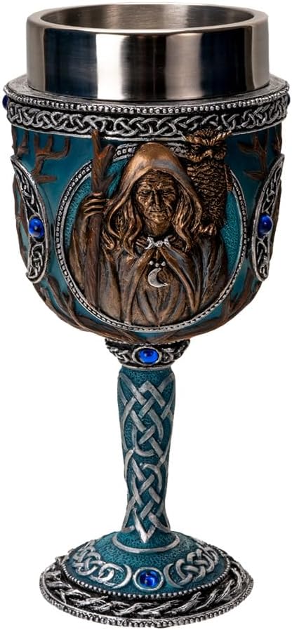 Pacific Giftware Triple Goddess Mother Goblet 7oz Mystical Wiccan Wine Cup with Stainless Steel Liner and Resin Exterior Featuring Mother Goddess Design (Blue)