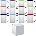 TWISTED ENVY Case of 12: 15oz El Grande Ceramic Sublimation Coffee Mugs with Mixed Colors Inside/Handle and Gift Boxes