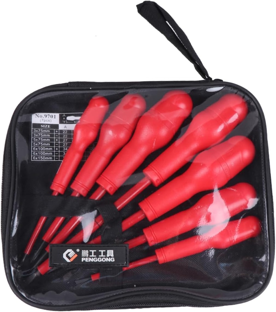 7pcs Insulated Screwdriver Ergonomic Manual Tool for Electrical Repairs Multifunctional Easy to Carry Compact Bag Red