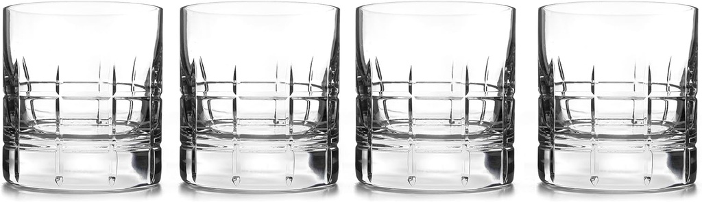 Marquis By Waterford Harper Double Old Fashioned Glasses, Set of 4 Cut Crystal 10oz Rocks Glasses for Whiskey, Cocktails, Mixed Drinks