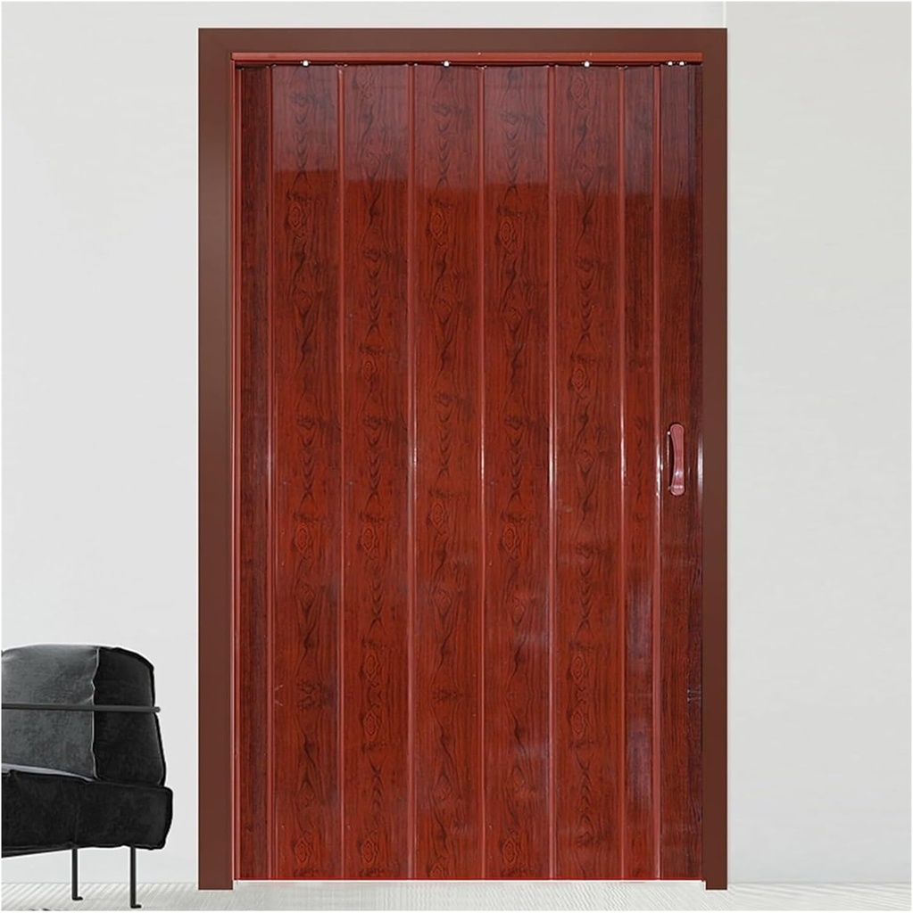 PVC Foldable Accordion Doors Interior, Sliding Folding Doors for Doorway/Closet/Kitchen/Living Room/Bedroom, Magnetic Concertina Room Divider Screen Door with Hardware/Simple Installation(Red,26x80in