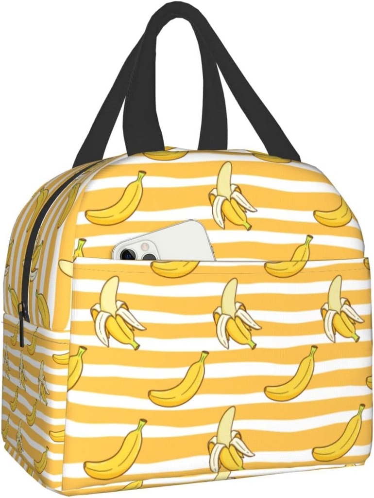 Pubnico Cute yellow banana Lunch Box, Bento Box Insulated Lunch Boxes Reusable Waterproof Lunch Bag With Front Pocket For Office Picnic Hiking Beach