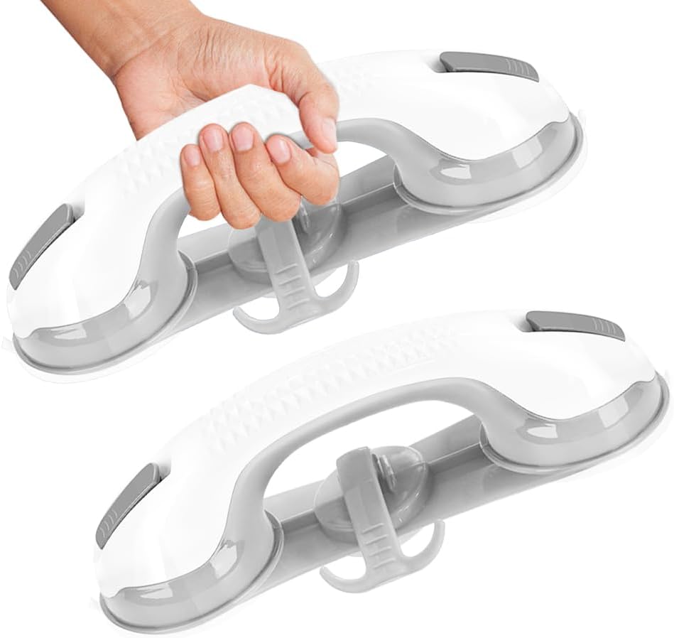 Grab Bars for Bathtubs and Showers-2 Pack-Heavy Duty Shower Handle with 3 Strong Suction Cups,No Drill Removable Safety Rail for Elderly and Seniors