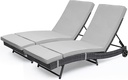 DWVO Outdoor Wicker Chaise Lounge with Cushion, Rattan Poolside Lounge Chair Set of 2 with 5-Position Adjustable Backrest, Removable Cover and Wheels, Grey