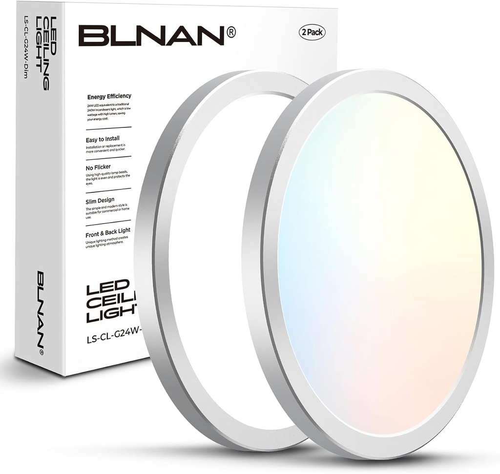 BLNAN LED Flush Mount Ceiling Light Fixture, Super Slim 12 Inch 24W LED Ceiling Light, 3000K/4000K/5000K Selectable Ceiling Lamp - Round Flat Ceiling Lights Flush Mount for Kitchen Bathroom Shower