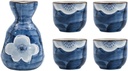 Japanese Sake Sets, 5 PCS Handmade Blue Ceramic Sake Dispenser, Household Sake Pot Sake Cup Set, Sake Enthusiasts