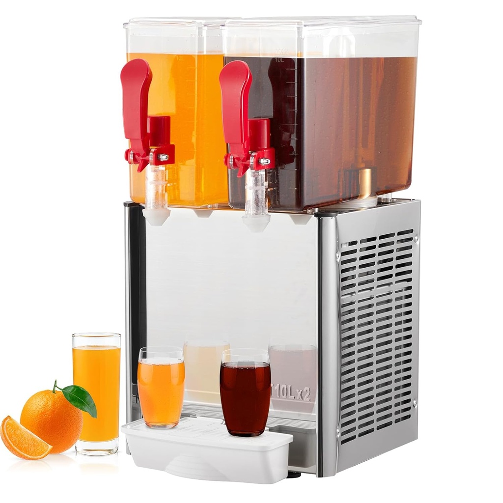 Commercial Beverage Dispenser, Garvee 2 Tanks 5.28 Gallon 20L Commercial Juice Dispenser, 10 Liter Per Tank, 280W Stainless Steel Food Grade Ice Tea Drink Dispenser with Thermostat Controller