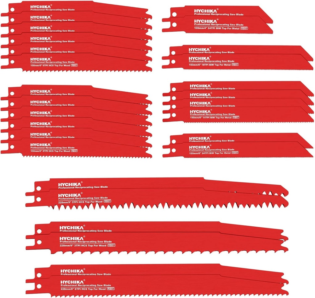 HYCHIKA 32-Piece Reciprocating Saw Blade Set Metal Wood Cutting Saw Blades with Organizer Case
