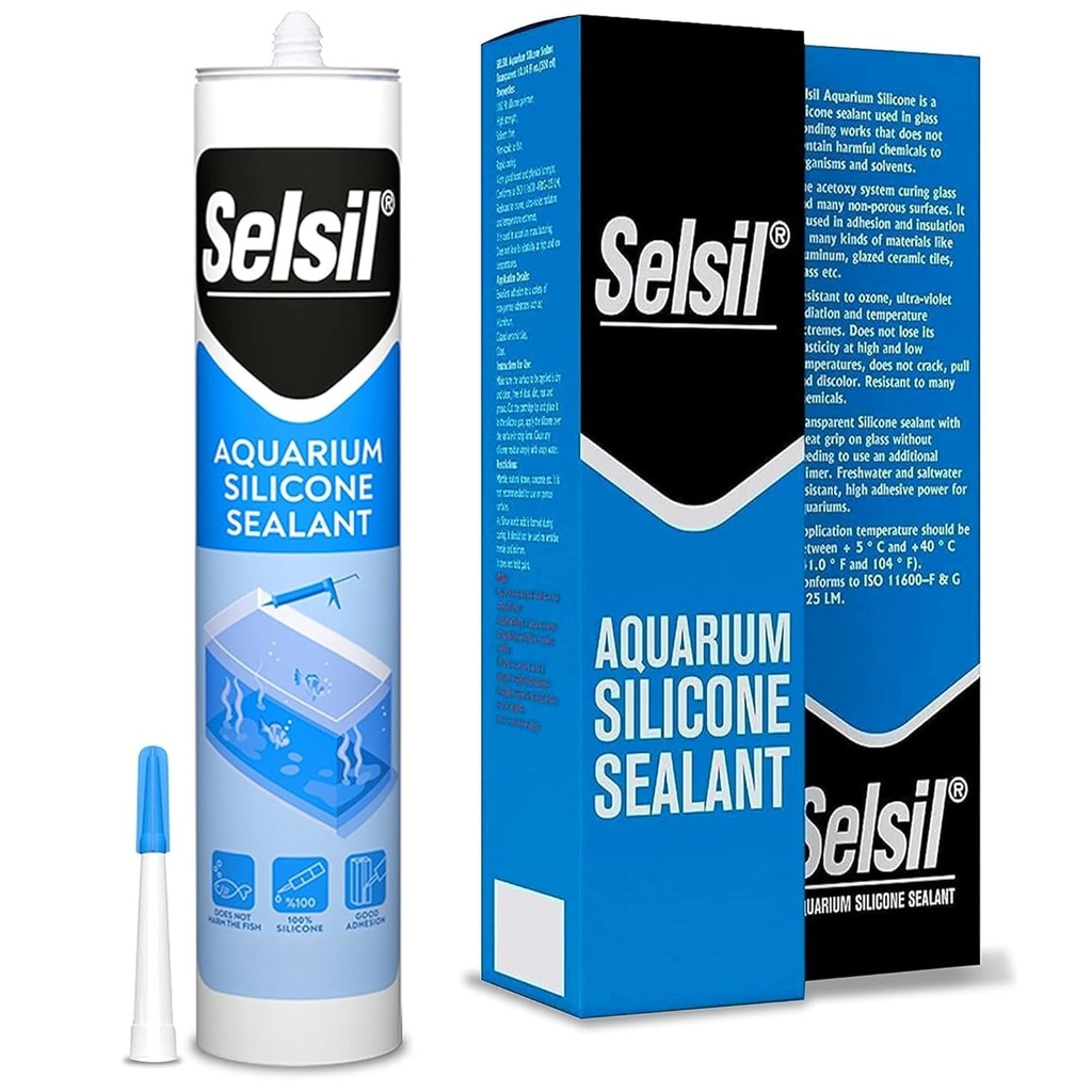 SELSIL Aquarium Silicone Clear Sealant - High Elasticity, Safe for Fish, Solvent-Free, Ozone-Resistant, Transparent 10.14 Fl Oz, 1 Pack