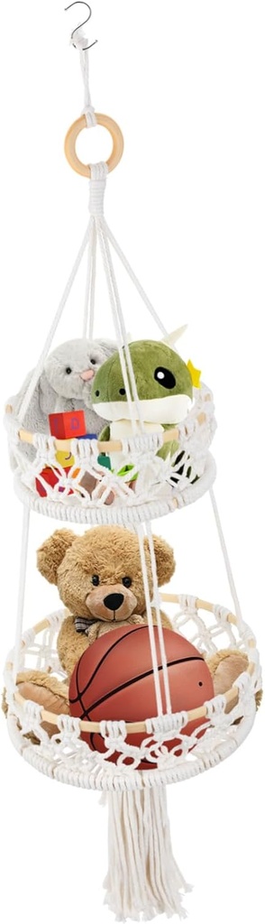 IMIKEYA Cotton Rope Hanging Storage Basket for Fruits and Vegetables Decorative Wall Organizer for Kitchen and Home Beige