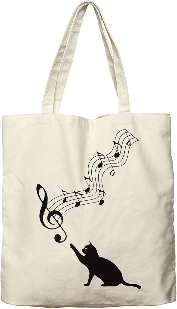 Dlzdn Cat Tote Bag Aesthetic Music Cat Reusable Shopping Grocery Bag Beach Bag Birthday Christmas Gifts for Women