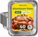 9x13 Aluminum Pans [40 Pack], Extra Heavy Duty Half Size Disposable Aluminum Foil Pans, Deep Baking Pans for Cooking, Roasting, Heating, and Steam Tables