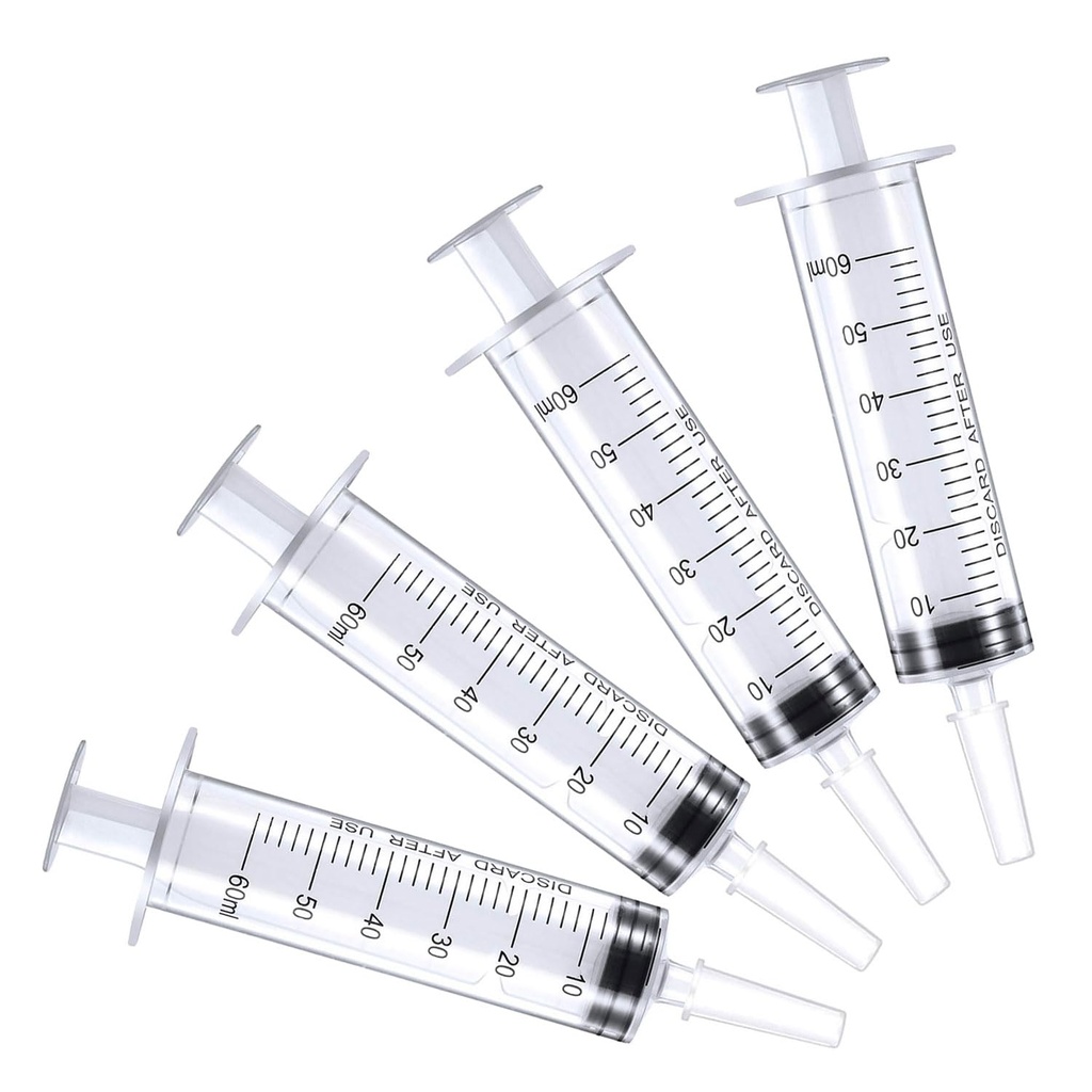 60ml Syringe for Liquid, Syringe Without Needle for Pet Feeding, Liquid Measurement, Individually Wrapped, Pack of 4