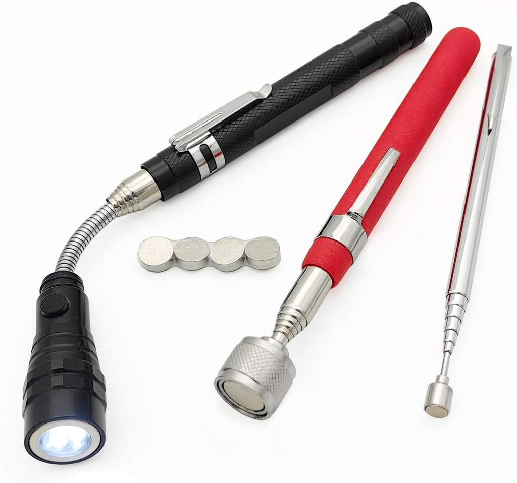 Telescopic Magnetic Pickup Tool Set, 10LB Magnet Pickup 30", 2LB Telescoping Pocket Magnet 25", Extendable LED Magnet Stick Tool 22" for Screws Nuts Pins