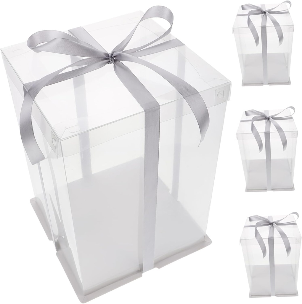 4pcs Plastic Cake Boxes Birthday Cake Packing Container Transparent Lid for Safe Dessert Storage for Parties and Outdoor Events