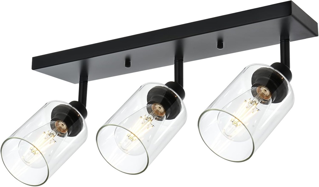 VINLUZ 3 Light Metal Bathroom Lighting in Black Finish Interior Wall Mounted Lights Multi-Directional Rotating Metal Ceiling Mount Fixture with Clear Glass Industrial Spotlight for Kitchen Foyer