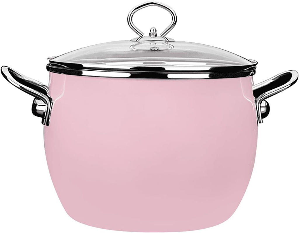 Pasta Pot Nonstick Cookware Enamel Stock Pot with Lid Large Cooking Pot Flat Bottom Stew Pot for Soup, Stew, Canning Induction Pasta Pot, for Stove Non Stick Soup Pot,Pink