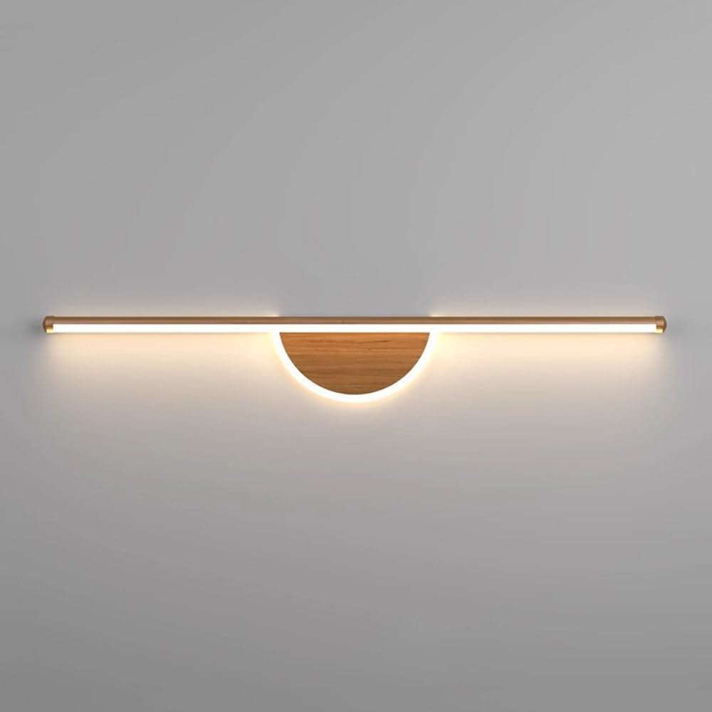 LED Modern Bathroom Vanity Light Bar, Minimalist Linear Wall Sconces Light with Wood Grain Finish, 3000K LED Long Strip Wall Light Fixture for Bedroom Living Room Bathroom Hotel Makeup