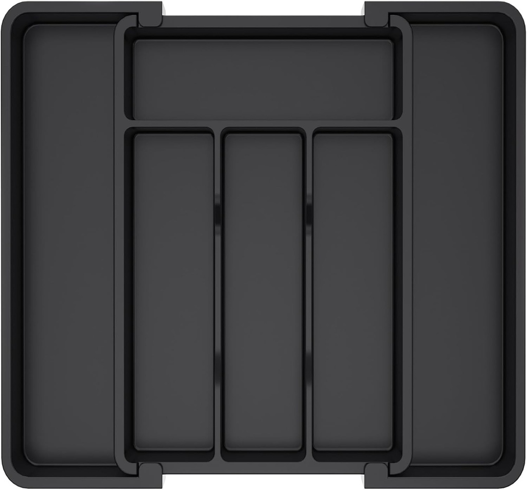 Lifewit Silverware Drawer Organizer, Expandable from 8 to 13 inches, Utensil Tray for Kitchen, BPA Free Flatware and Cutlery Holder, Adjustable Plastic Storage for Spoons Forks Knives, Black
