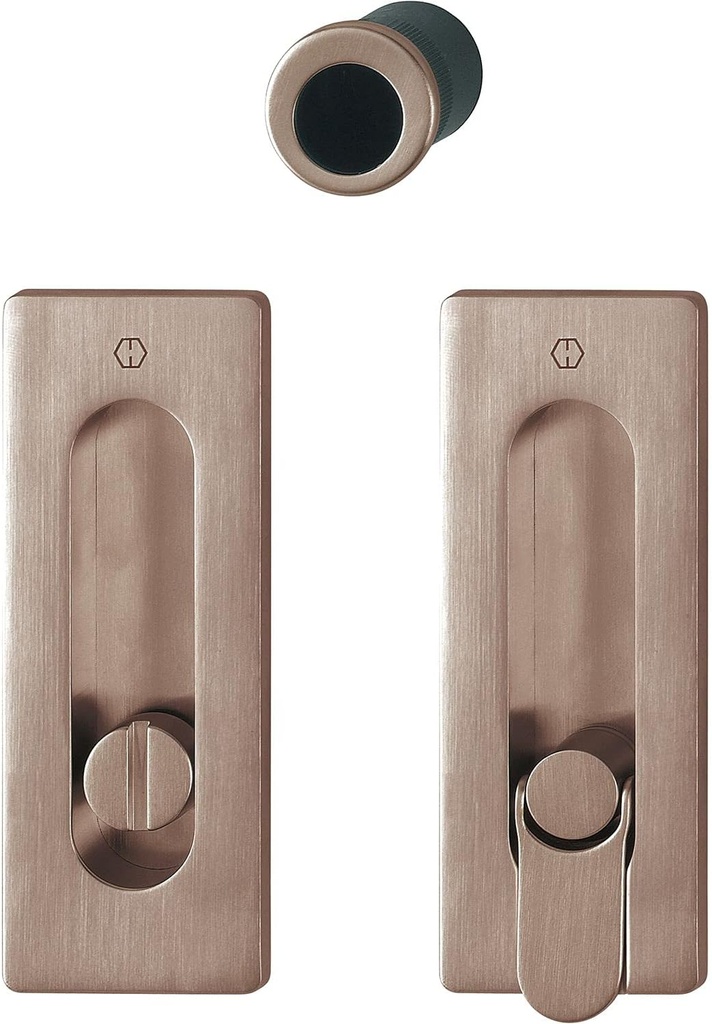 HOPPE Sliding Door Handle Set M464 – Without Lock, Square Rosette Toilet, Copper