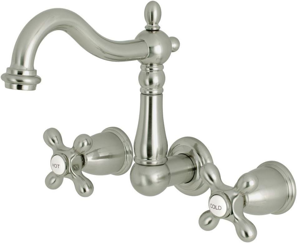 Kingston Brass KS1258AX Heritage 8" Center Wall Mount Vessel Sink Faucet, 6-3/8" in Spout Reach, Brushed Nickel