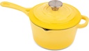 Larder & Vine Enameled Cast Iron Saucepan | 2.2 qt Sauce Pan with Lid | Saucepan with Pour Spouts | Enameled Cast Iron Pot Compatible on All Cooktops & Oven Safe to 500° F | Limoncello