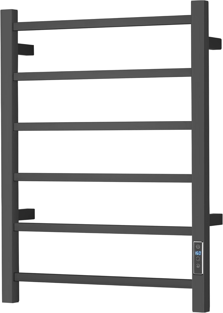 Towel Warmer with Built-in Timer for Bathroom Wall Mounted Bath Towel Heater Plug-in Electric Heated Towel Rack Black ETW13S