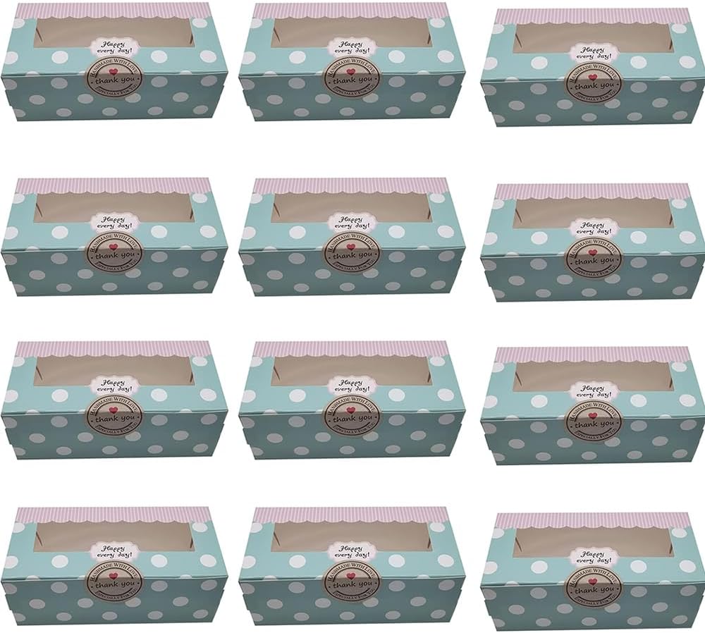 2 Holes Cupcake Box, 12 Pieces Cupcake Boxes with Window Including Stickers, Cupcake Box for Carrying Displaying Tasty Muffins, Cupcakes, Fairy Cakes, Treats, Cookies