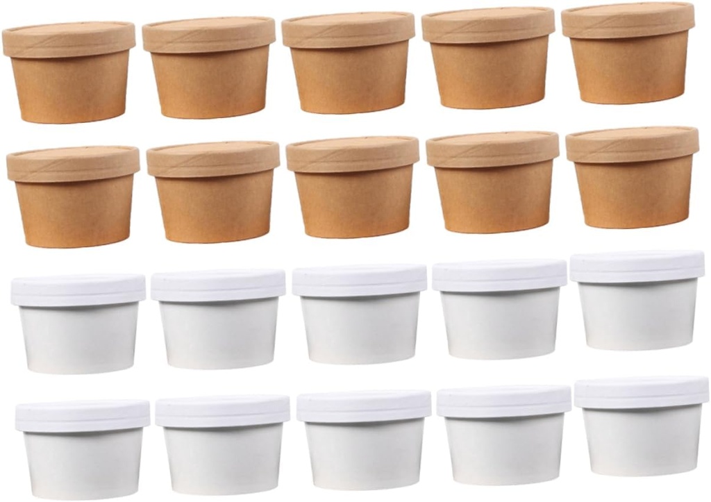 Ciieeo Ice Cream Jars Set of 20 Freezer Ice Cream Containers Food Storage Jars Lids Round Cookie Jars for Homemade Desserts Random