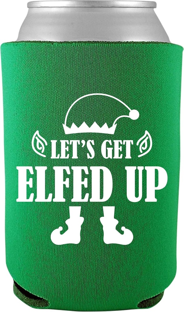 Underground Printing Let's Get Elfed Up - Funny Christmas Holiday Elf Can Cooler Sleeve - OS - Kelly Green